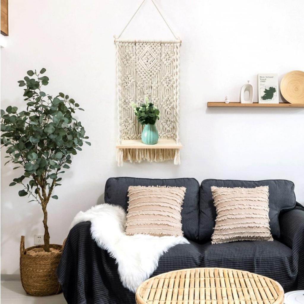 Wall Hanging Shelves Plant Shelf Rope Wooden Hanging Storage Floating Shelves Macrame Wall Hanging Shelf For Bedroom Bathroom Living Room