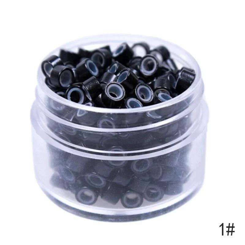 Ungefähr 500 Stück/Flasche Aluminium Silikon Haarverlängerungsring Schnalle Schwarz Braun Salonwerkzeuge Haarschönheitszubehör