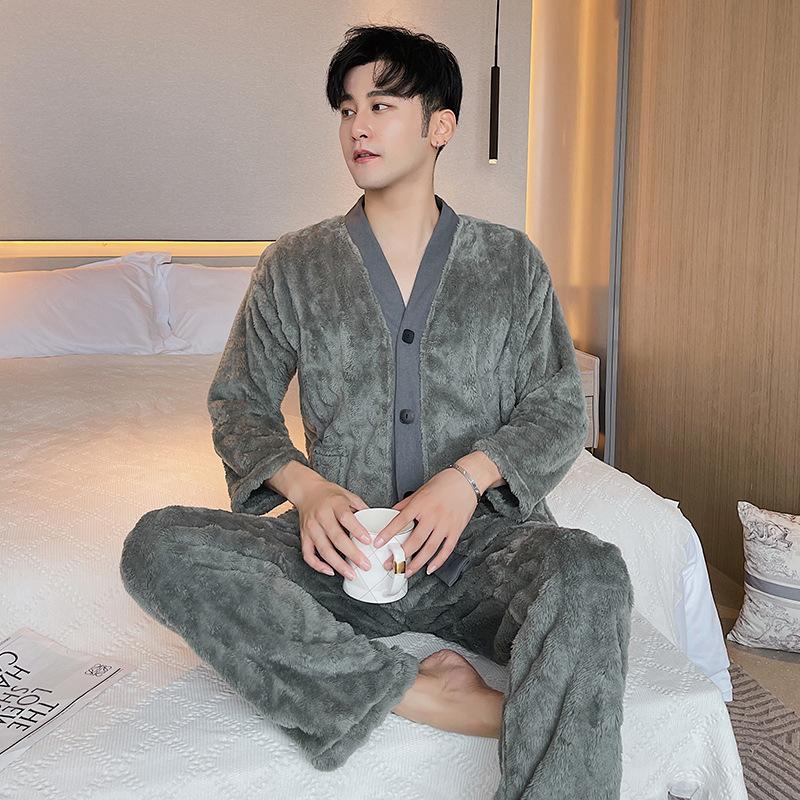 

Осенне-зимний комплект пижамы из кораллового флиса для пар, повседневная домашняя одежда, женское теплое фланелевое нижнее белье, одежда для сна, мужская домашняя одежда 2XL