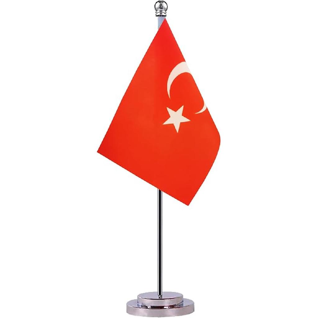 Turkey Turkish Desk Flag, Small Mini, 5.8 x 11.8 inches, Red, Patriotic, Fade Resistant, Indoor, Tabletop Mount, Rectangular Flag for Home, Office,
