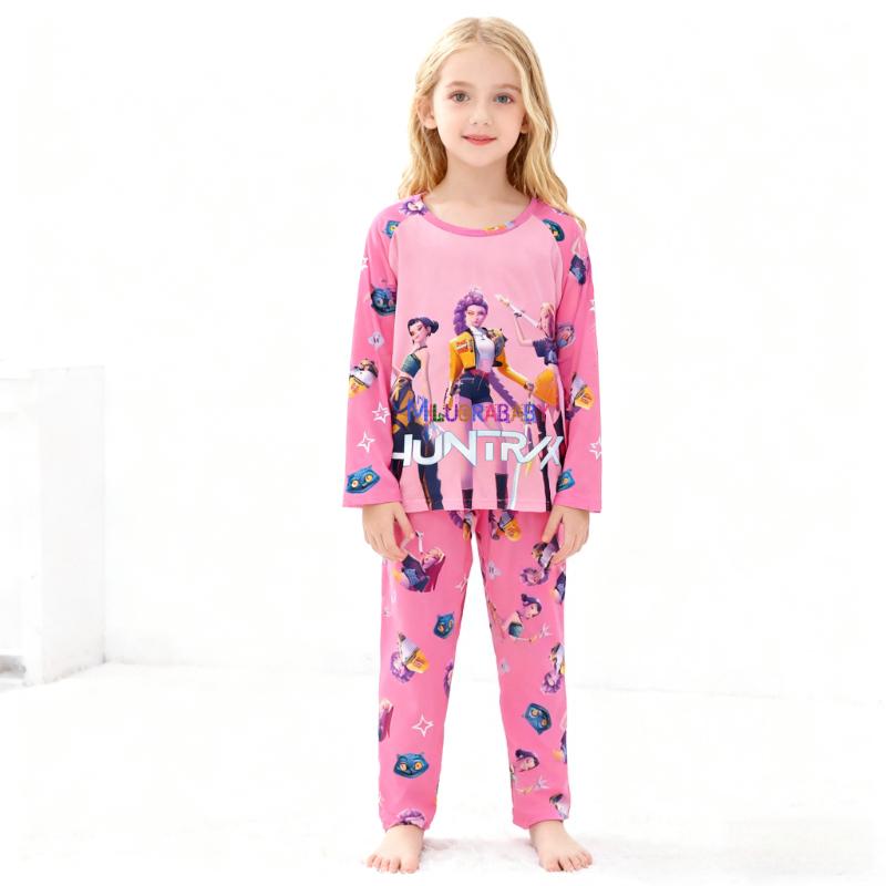 Neues Frühlings-Pyjama-Set Langarm Print Cartoon Jäger Pyjama Set Kinder Jungen Mädchen Nachtwäsche Nachthemd Hausanzug Kleiderset