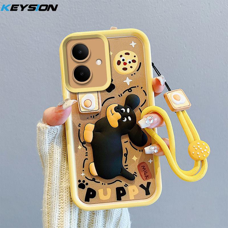 KEYSION Shockproof Case for TECNO Spark Go 2 with Lanyard Soft Silicone Cute 3D Cartoon Doll Phone Back Cover for Tecno Pop 10