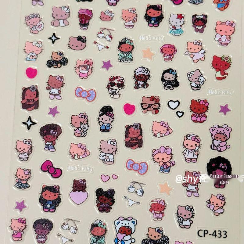 

3D Embossed Hello Kitty Nail Stickers: Cute Black Styles, Waterproof & Perfect for DIY Nails
