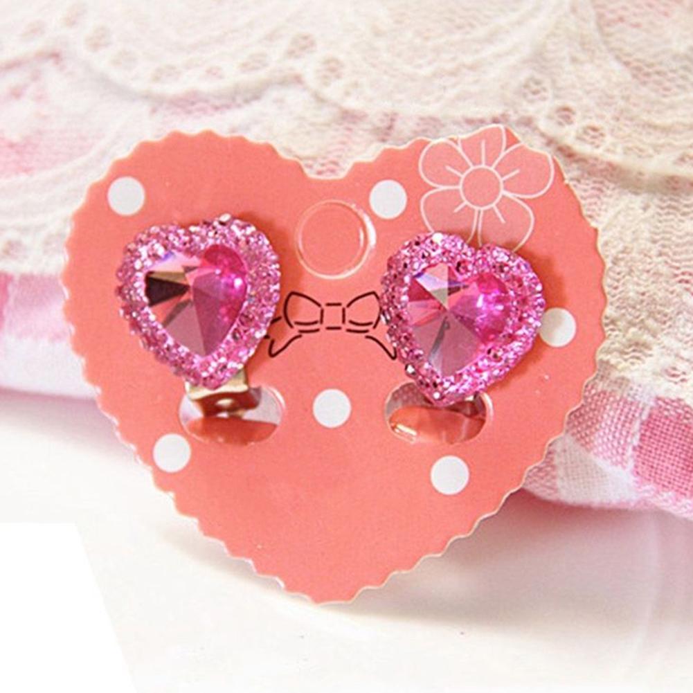 Heart Rhinestone Kids Girls Fashion Ear Clips Jewelry No Pierced Earrings Gift