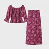 2024 Rose Red One-Shoulder Long-Sleeve Shirt & High-Waisted Skirt Set for Women