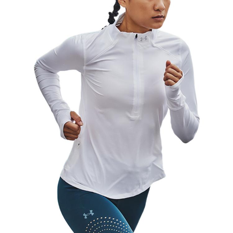 Under Armour Tricou Sport Casual cu Fermoar Scurt pentru Alergare Antrenament Mânecă Lungă Femei topuri Alb 1365632-100