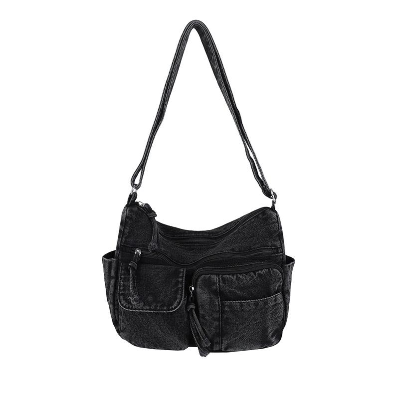 Multi-Pocke Crossbody Bag Denim Commuter Tote Bag Women Large Capacity Messenger Bag