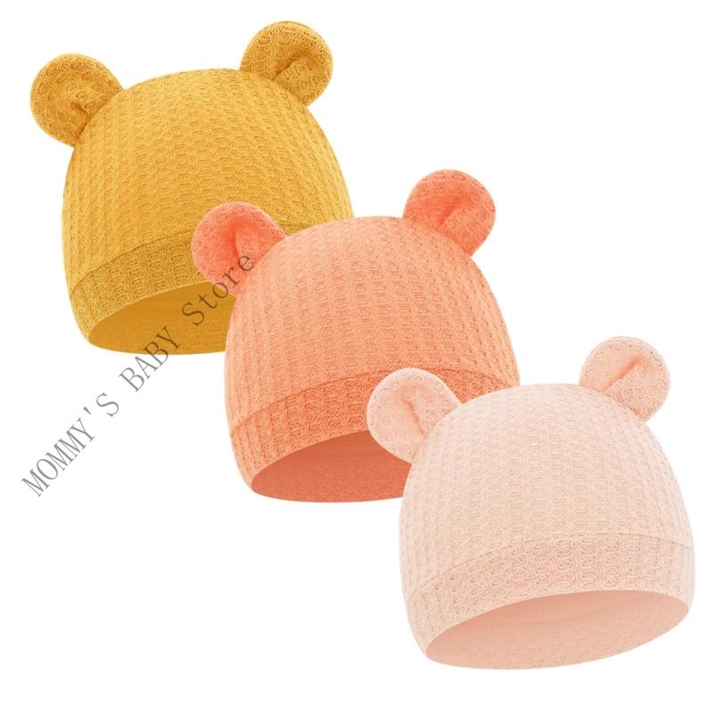 

H3CD 3pc Soft Caps Baby Hat Autumn Winter Breathable Baby Hat Newborns Nursery Hospital Hat Infant Ear Hat