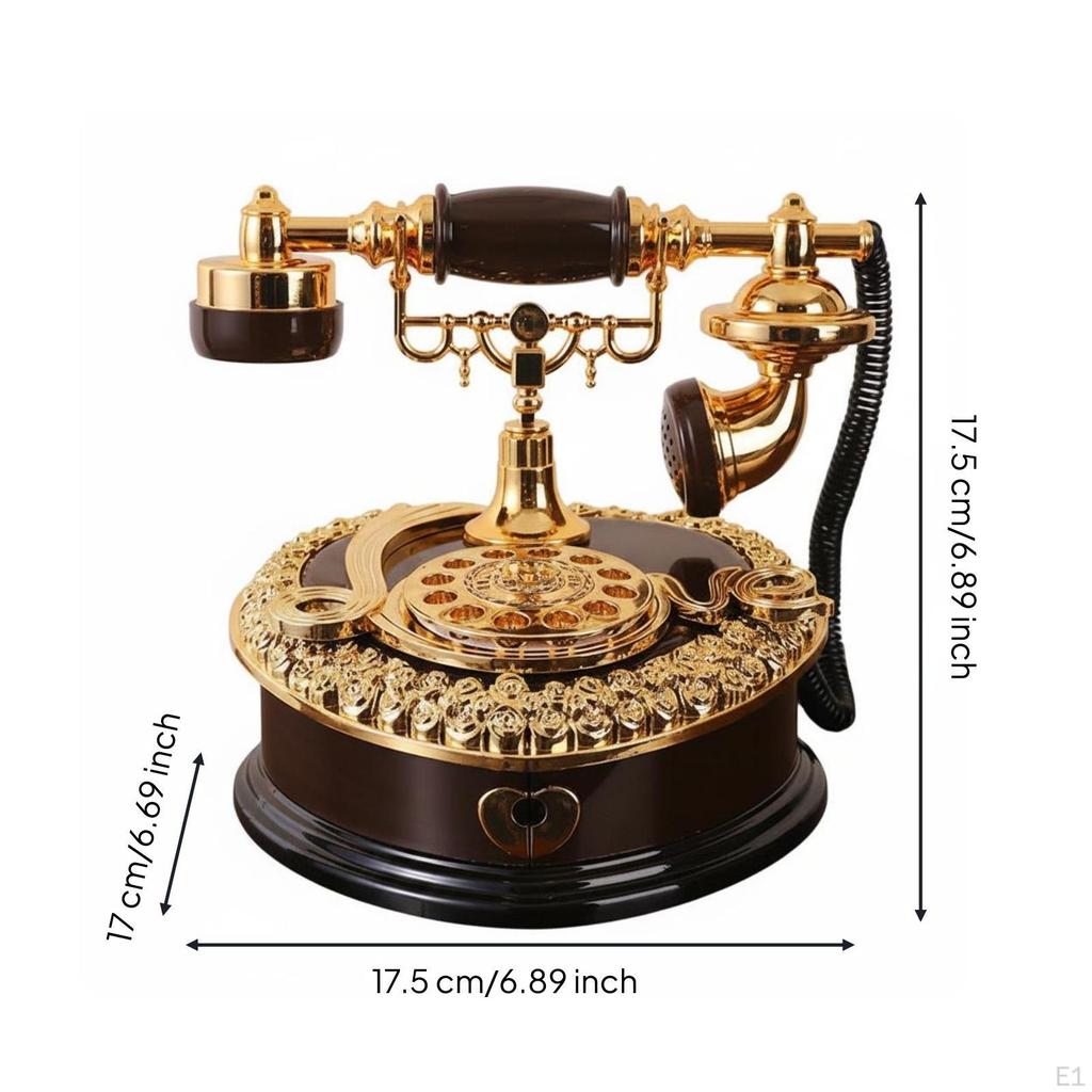 Telephone Musical Box Antique Style Vintage Ornament Ornate Rotary Phone Decor for Study,