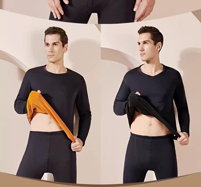 Men's Thermal Underwear Set: Thick, Plus Velvet, Cotton Sweater & Bottoms for Autumn/Winter, Cold-Proof.