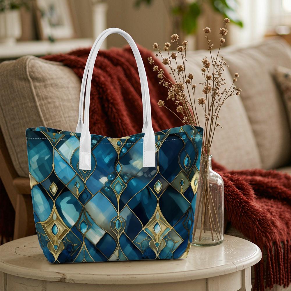 Geometric Teal Gold Pattern Tote Bag