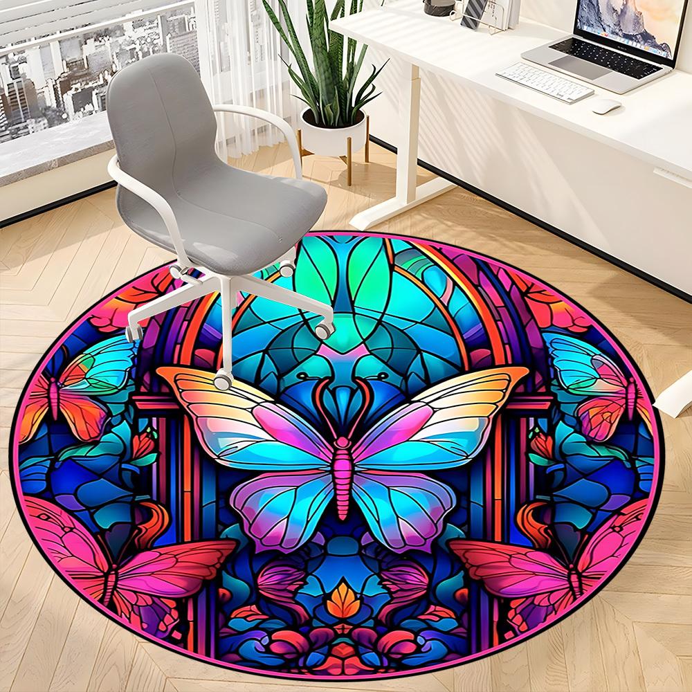 1pc Butterfly Stained Glass Chair Carpet for Office - Durable, Ideal for Chair Mats, Stylish & Functional Decorative Rug yy260203032