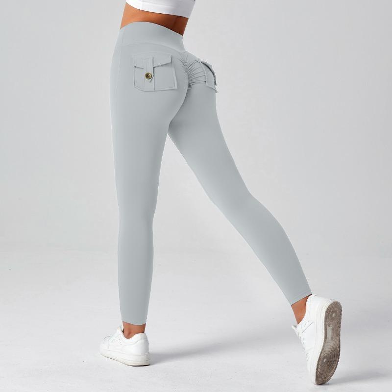 Tooling Hip Lift Yoga Pants High Waist Pocket Sports Fitness Pants Women's Nude High Elastic Running Quick Drying Sports Leggings