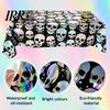 Halloween Background Skull Foil Fringe Curtain, Iridescent Disposable Tablecloth, Tinsel Curtain Table Cover Backdrop for Holiday Party Decoration