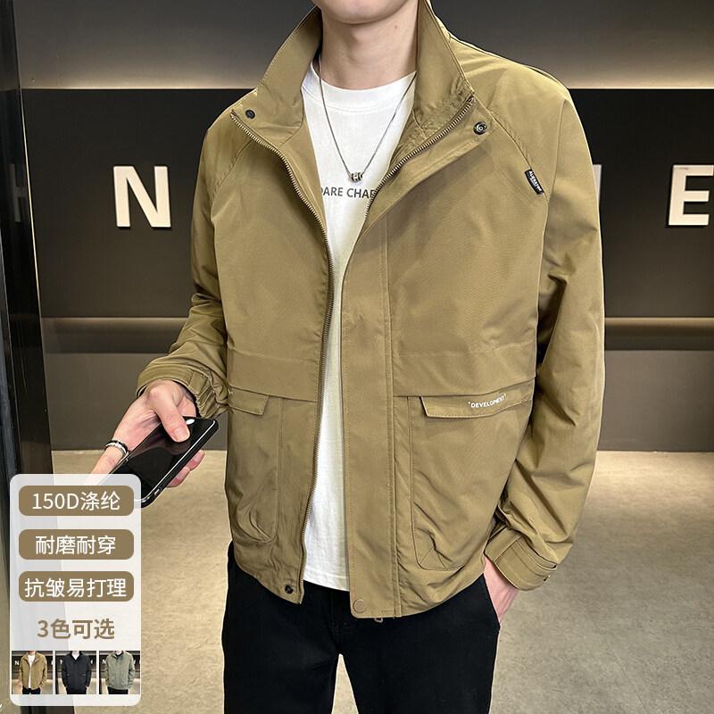 Factory Direct Sales Original Quality Men'S Versatile Casual Jacket Thin Simple Stand-Up Collar Jacket Trendy Brand Contrasting Color Korean Version