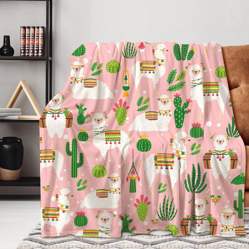 Cute Cartoon Cat Printed Blanket for Sofa Bed Travel Camping Living Room Office Conditioning Blanket for All Seasons Gifts