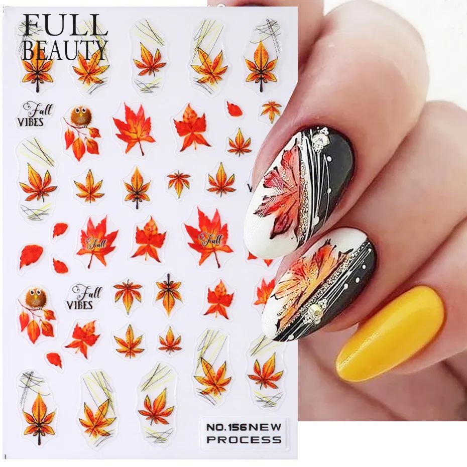 Nail Art Stickers Autumn Maple Leaf Sunflower Flower Elk Adhesive Nail Stickers