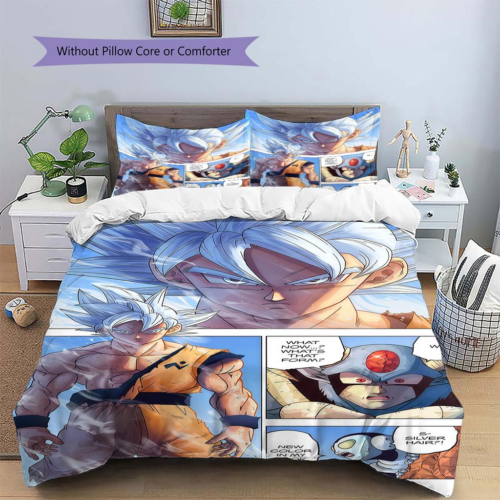 Son Goku Muster Bettwäsche, Steppbett Set Bettbezug Kissenbezug Zuhause Geburtstagsgeschenk (1 Bettbezug + 2 Kissenbezüge, ohne Füllung)