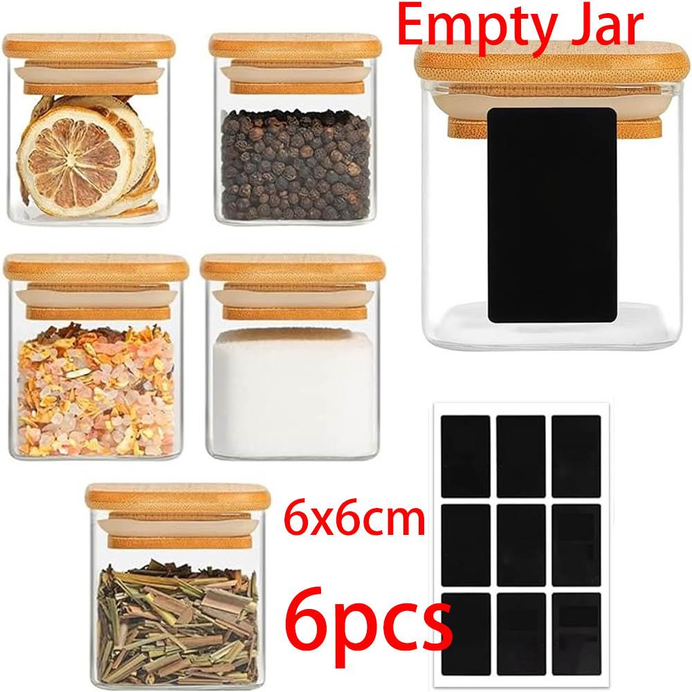 

Spice Jars with Labels,Glass Seasoning Jars,Square Seasoning Containers for Salt,Pepper,Chili Powder,Sugar,Ginger Ground,Cumin