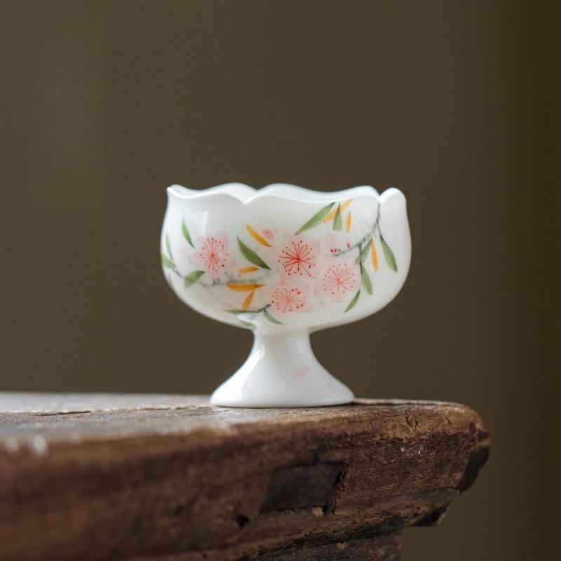 Jade Mud White Porcelain Hand-Painted Beautiful Flowers Gai Wan Tea Bowl Tea Maker Lady Tea Set Tea Ceremony Kung Fu Tea Set