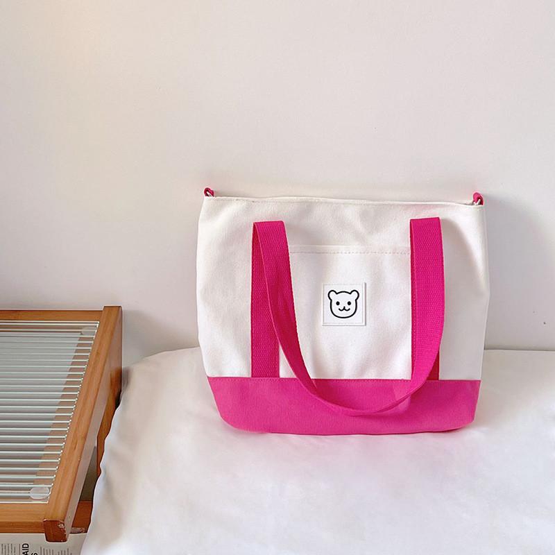 Современная Стильная Вместительная Канвасная Детская Сумка С Милым Принтом Медвежонка Для Школьников розовый