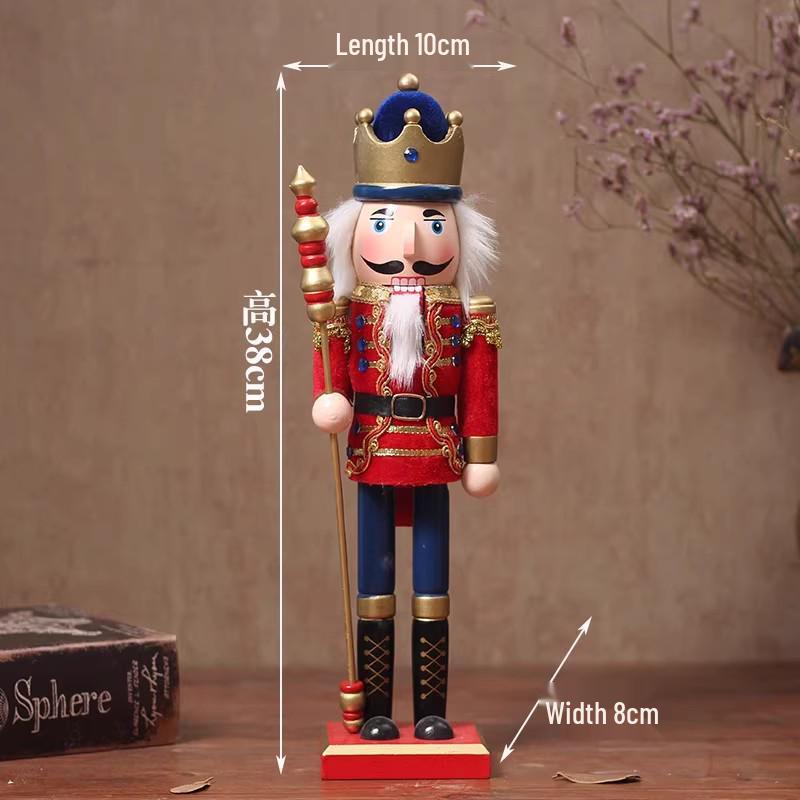 38cm Wooden Nutcracker Soldier Puppet - Creative Cartoon Character Home Decoration Ornament, Christmas Gift