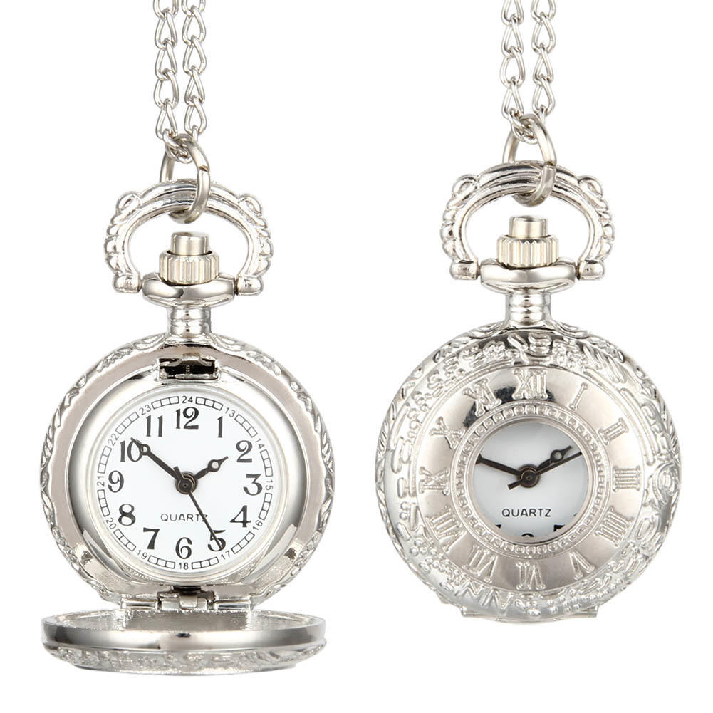 New Fashion Vintage Pocket Watch Alloy Roman Number Dual Time Display Clock Necklace Chain Watches Birthday Gifts