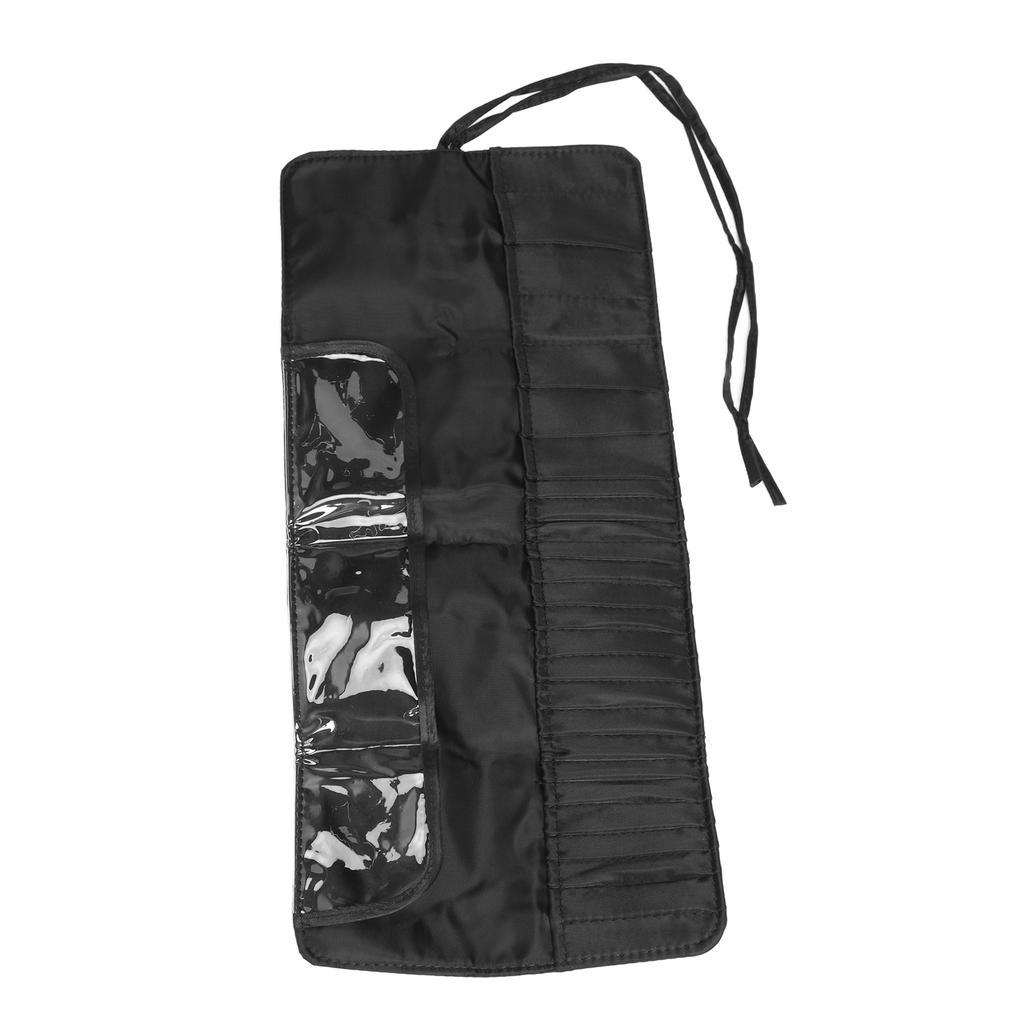 Makeup Brush Case 26 Holes Cosmetic Tool Storage Bag Black Large Capacity Waterproof Travel Makeup