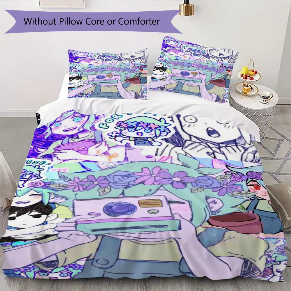 Omori Game 6 Pattern Bedding uilt Set uilt Cover Pillowcase Home Decoration Birthday Gift (1 * duvet cover + 2 * pillowcase without core)101