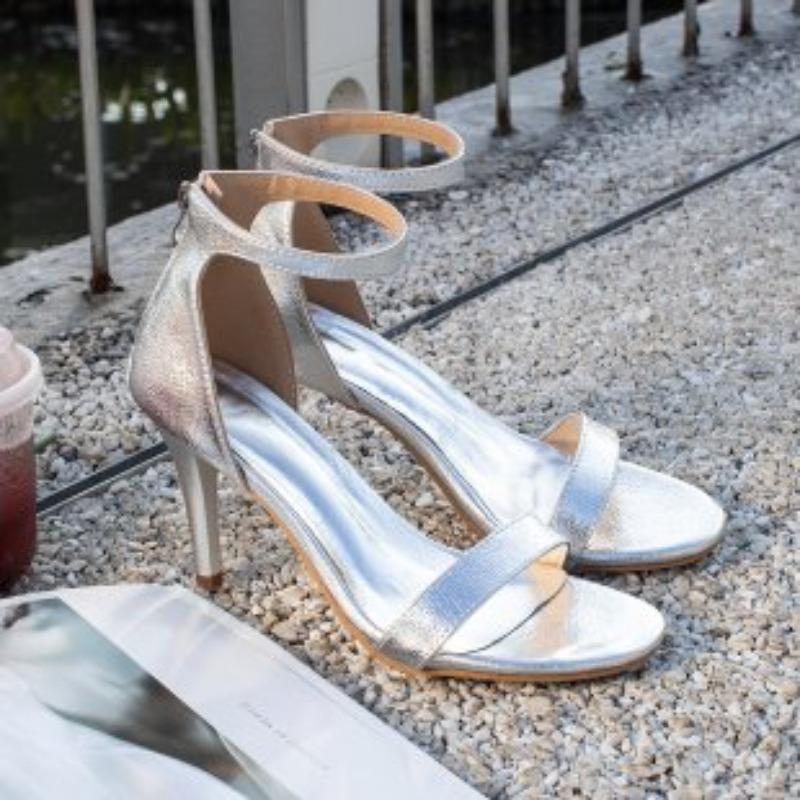 Women's Stiletto Sandals Summer New Round Head Open Toe Line Bag with Anti-slip Wear-resistant High Heels