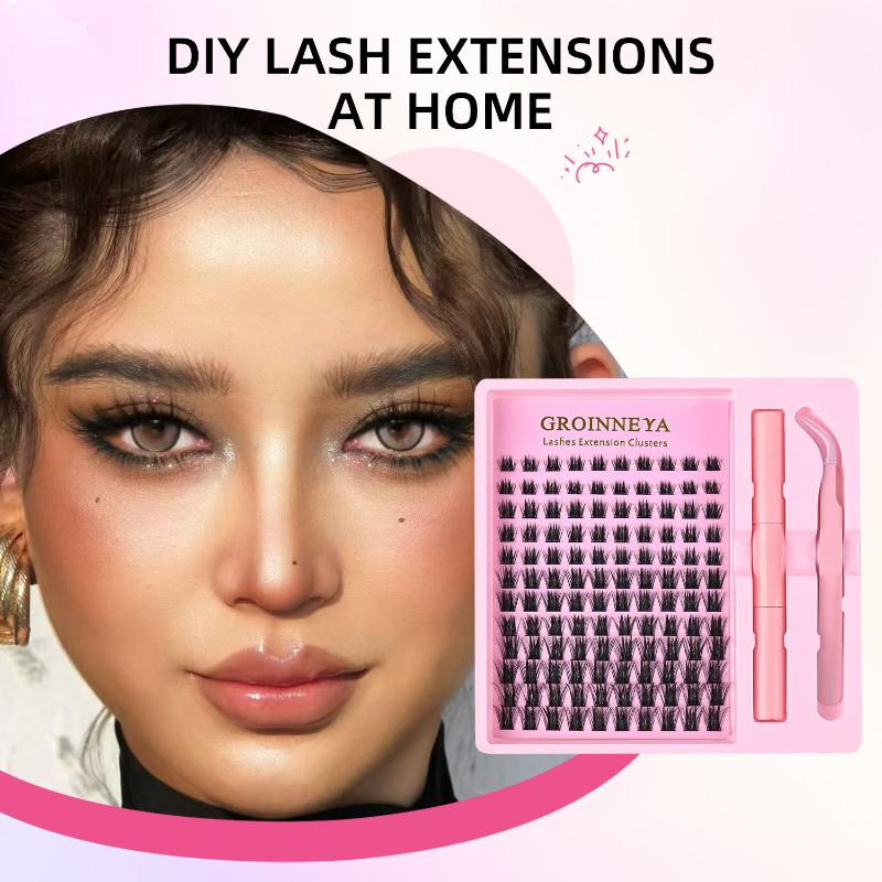 Single Cluster Diy Lash Extension Kit Natural Volume Includes Eyelash Tweezers Bonding Glue For Salon-Quality Results At Home