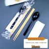 Disposable Cutlery Set - Chopsticks, Napkin, and Black Spoon