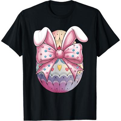 Cute Easter Bunny Egg Coquette Bow Easter Day Girls Women T-Shirt