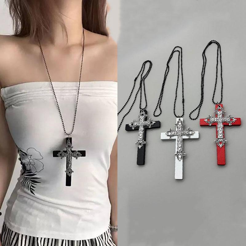 Large Cross Long Sweater Chain Dark Gothic Versatile Halloween Pendant Necklace
