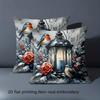 1 Pieces Winter Scene Pillows With Birds And Lanterns Polyester pillowcase, sofa decorative cushion cov Headboard Pillow