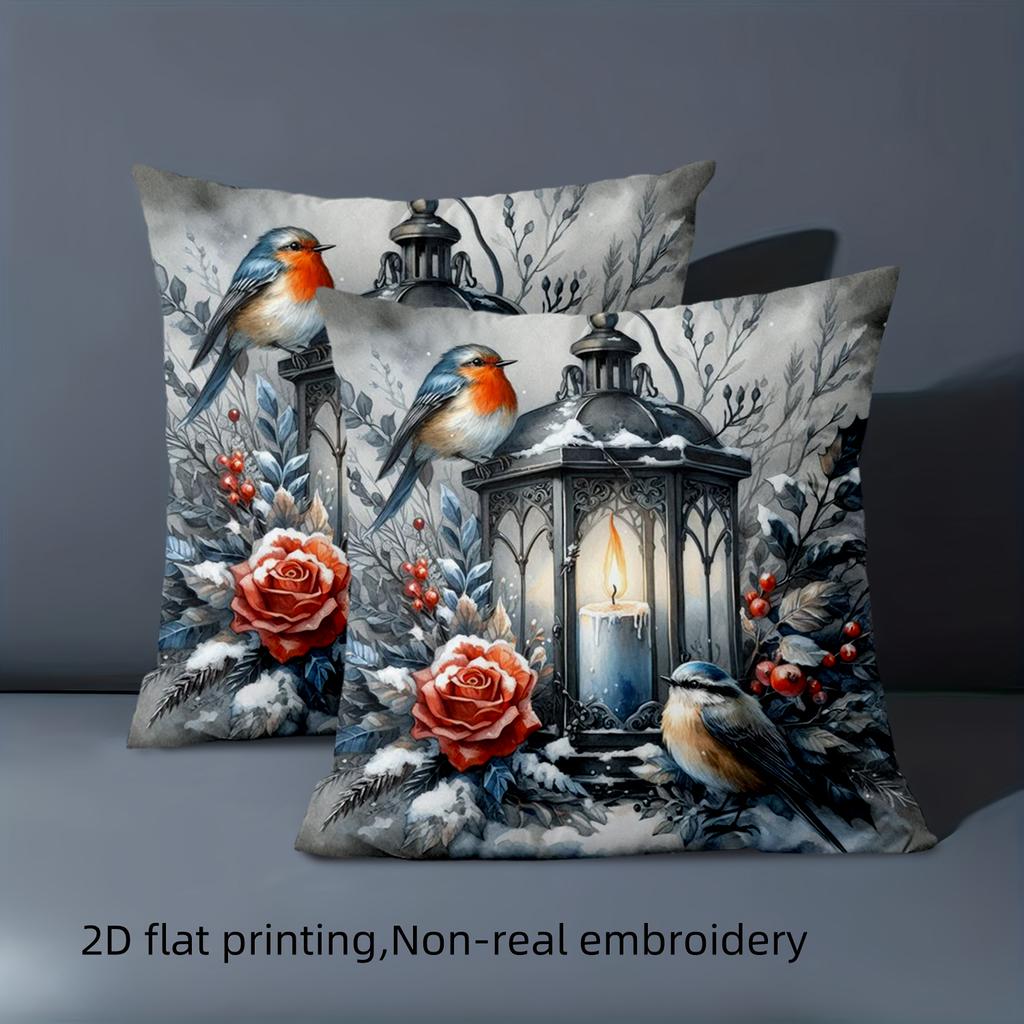 1 Pieces Winter Scene Pillows With Birds And Lanterns Polyester pillowcase, sofa decorative cushion cov Headboard Pillow