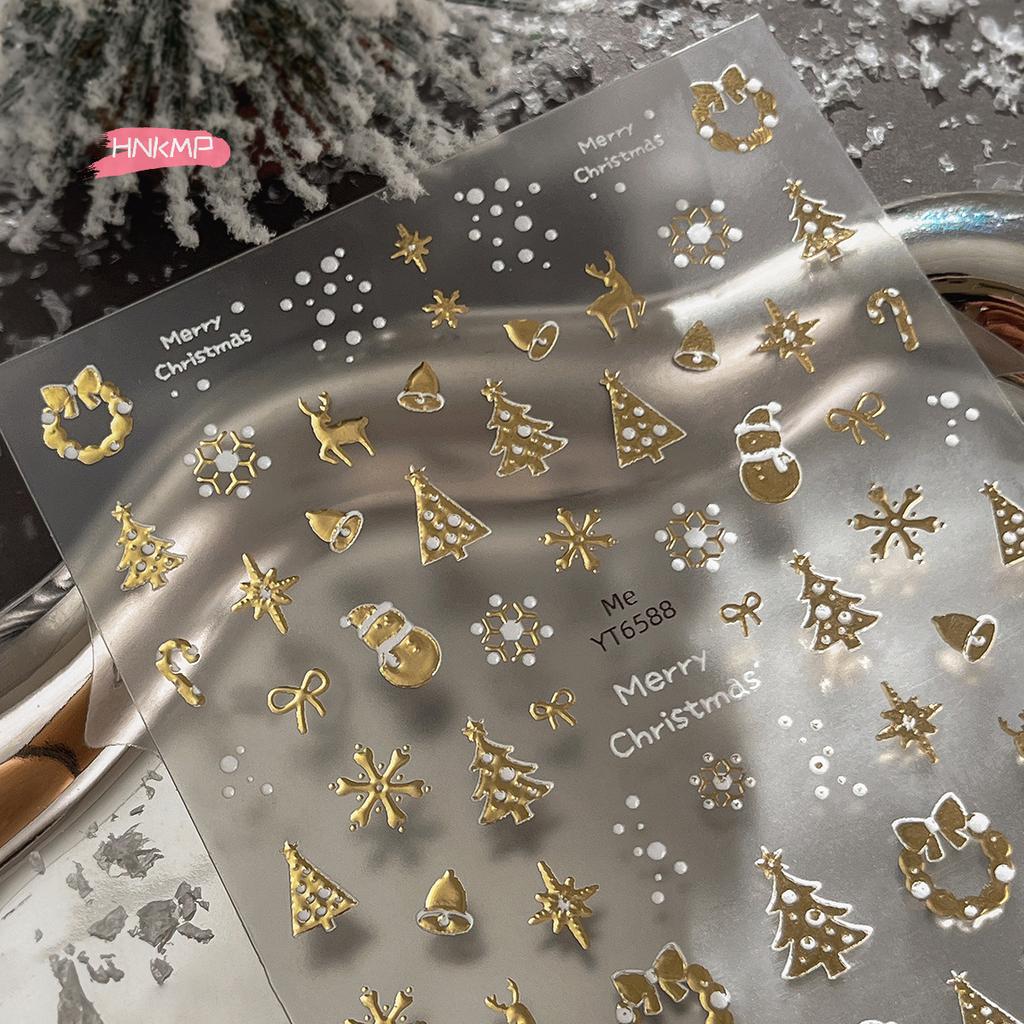 1Pcs Christmas Nail Art Stickers Bronzing Snowflakes Cute Cartoon Santa Claus & Christmas Tree Manicure Decals DIY for Holiday