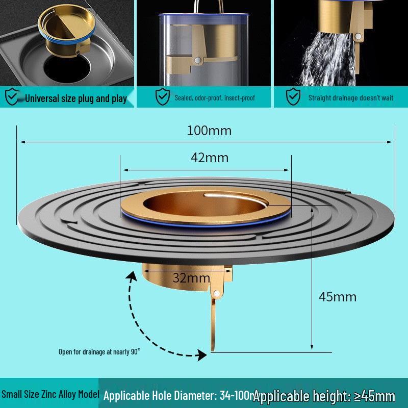 Odor-Proof All-Copper Floor Drain with Anti-Backflow Sealing Cover for Bathrooms