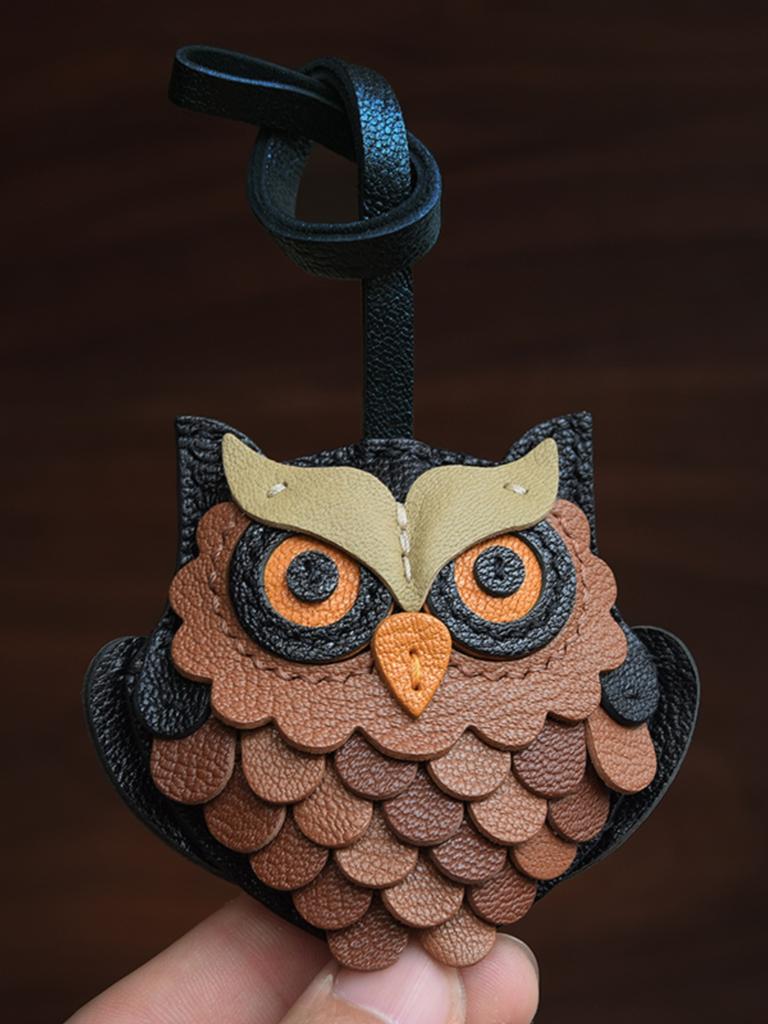 Colgante de cuero de búho hecho a mano para llave de coche, personalizado, textura de alta calidad, nicho, llavero negro