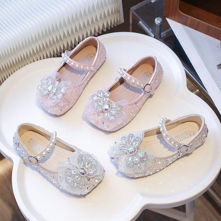 Girls Princess Shoes 2025 New Children's Crystal Shoes Spring and Autumn Leather Shoes Little Girl Shoes Baby Single Shoes with Dress
