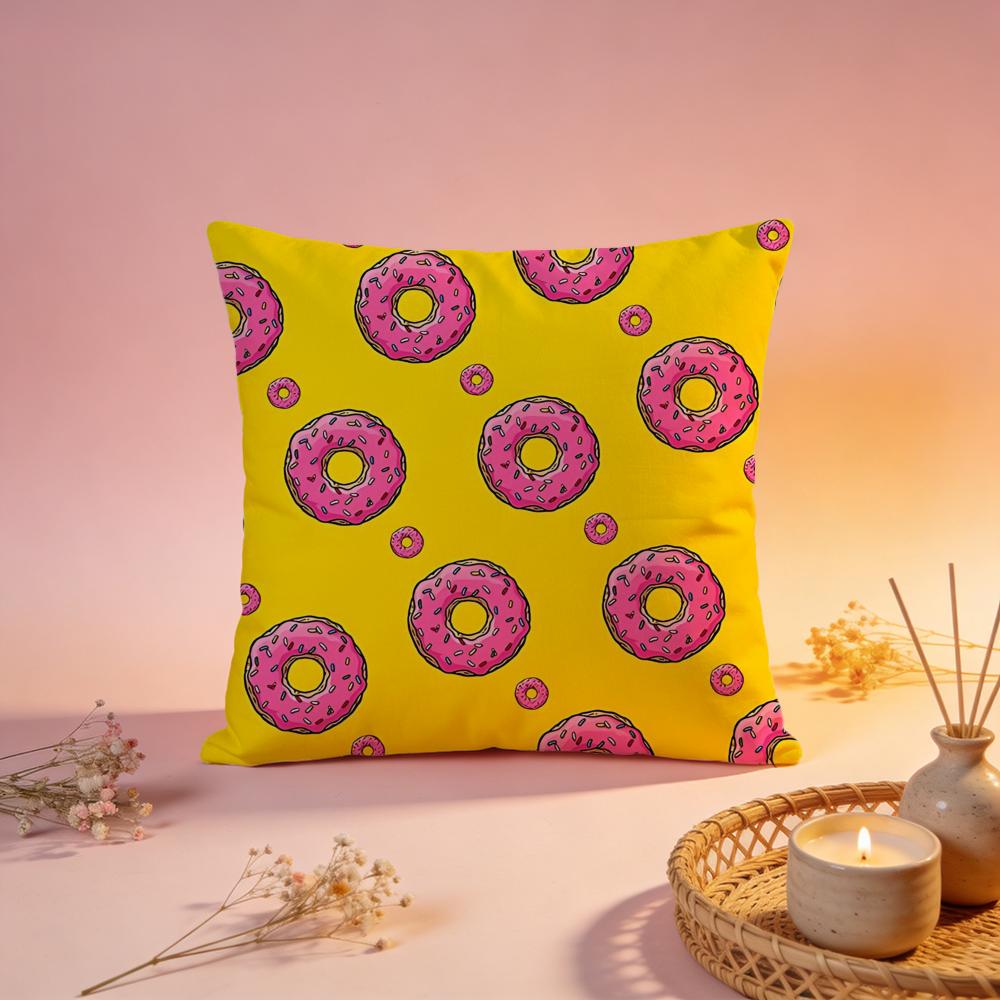 Sweet Donut Cartoon Print Cushion Cover Comfortable Durable Pillow Cover MultiScene for Home Office Car Sofa