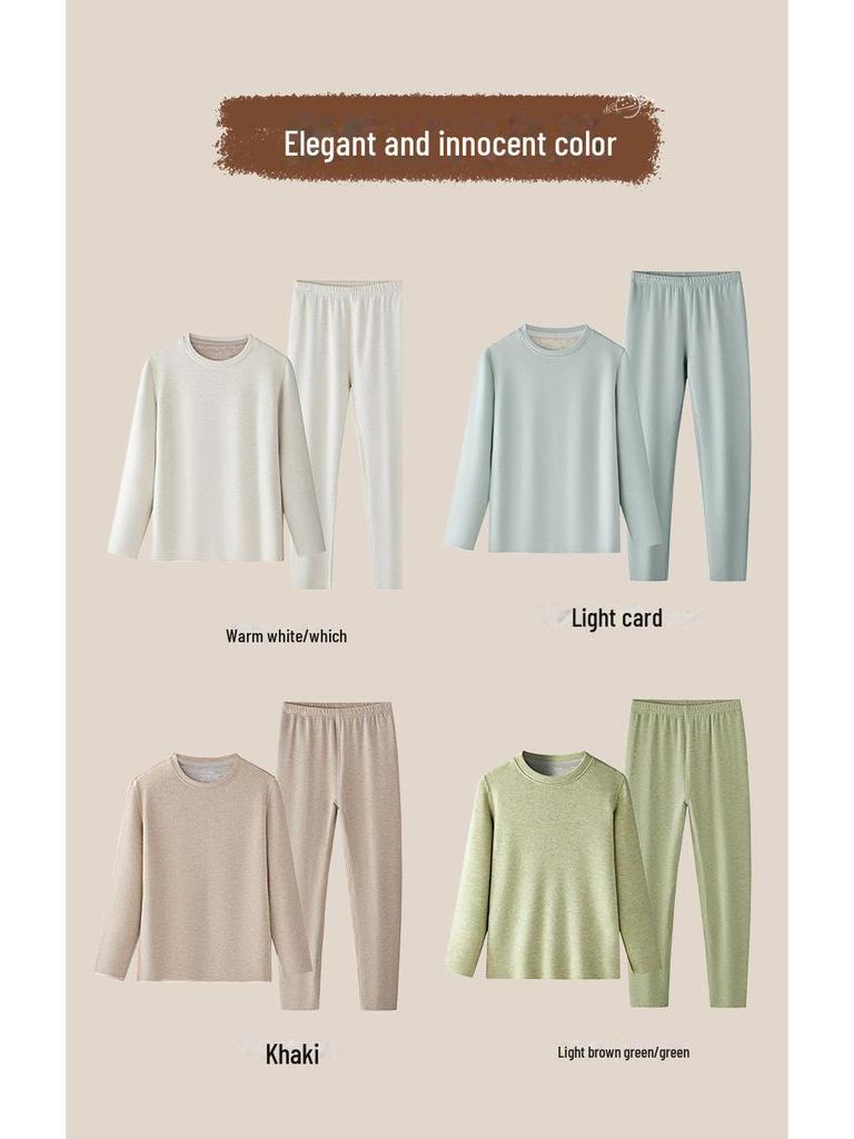 [Kaschmir enthalten] Meiyabi Seide Kinder Thermounterwäsche-Set mit Fleece - Herbst/Winter