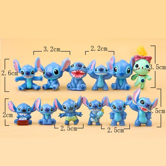 12Pcs Anime Cartoon Figure Cute Stitch Model Toys Car Ornaments Home Decoration