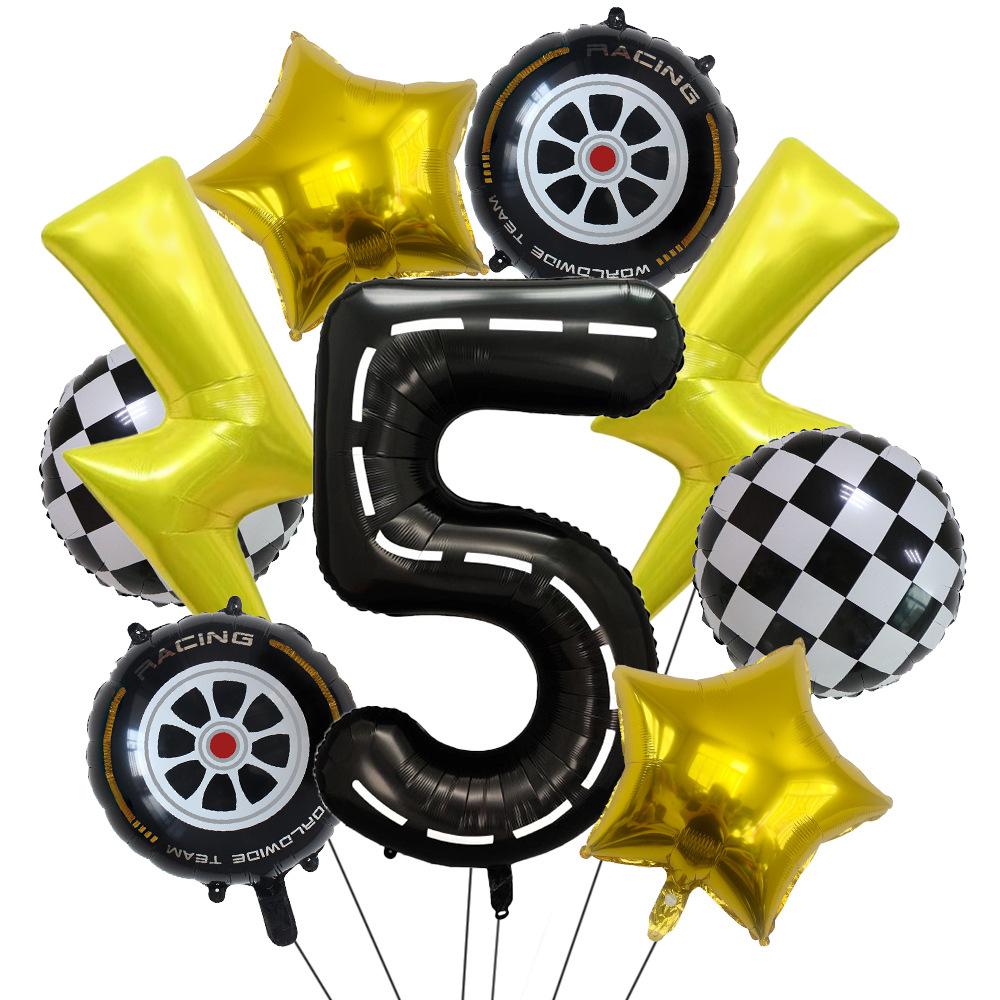 Rennsport-Thema 40 Zoll Schwarz-Weiß Digitaler Blitz Aluminiumfolienballon-Set Kindergeburtstagsfeier Szenendekoration