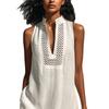 2026 European and American Cross-border Independent Station, Summer White Sleeveless Hollow V-neck Dress, Holiday Style Loose Dress