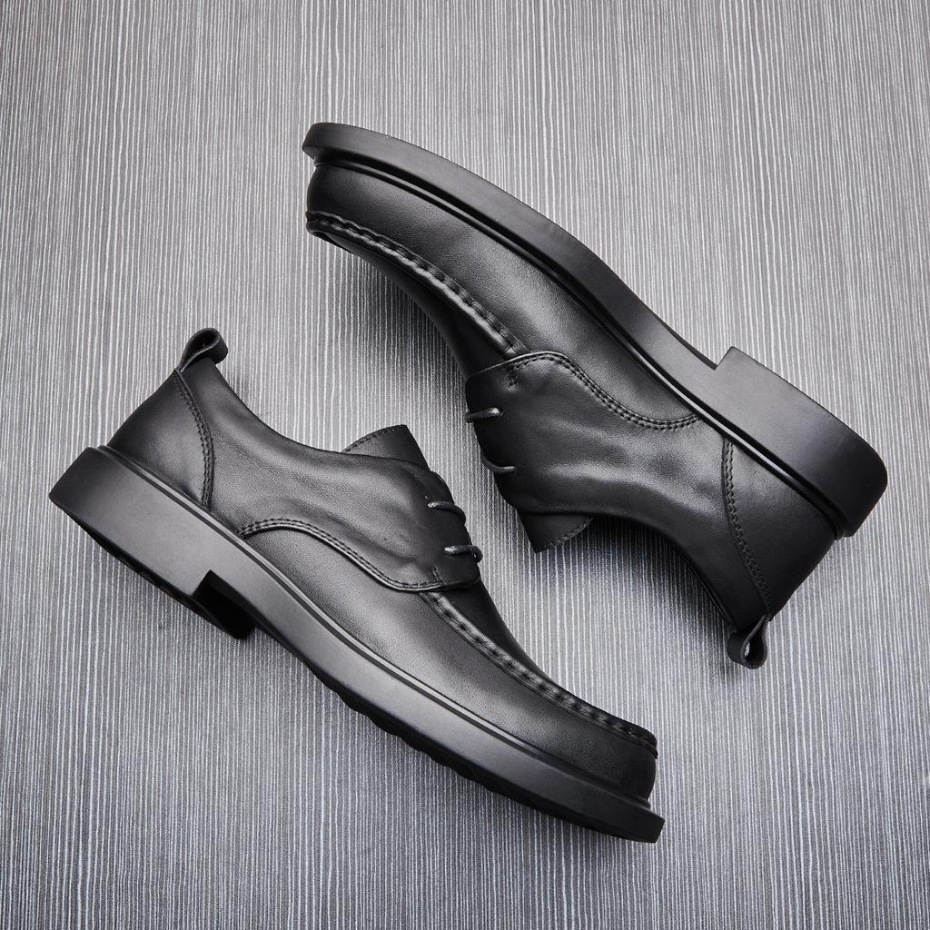 Chaussures de printemps pour hommes en cuir à bout rond, en cuir souple, à semelle souple, pour le travail, décontractées, basses, à lacets, tendance