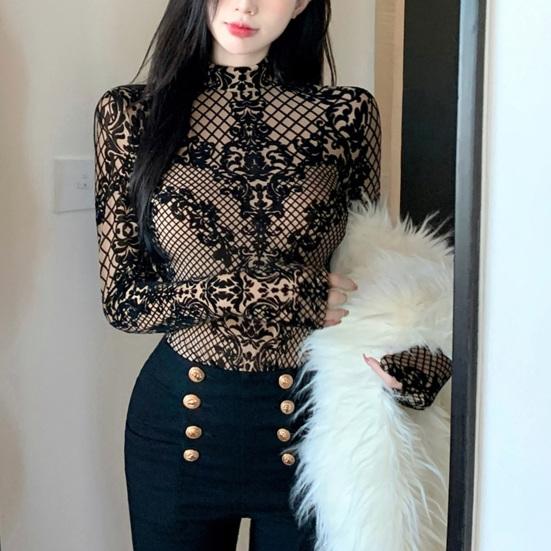 Moteriškas bodis permatomas tinklelis seksualus atvira nugara iškirpimas bodis gatvės apranga