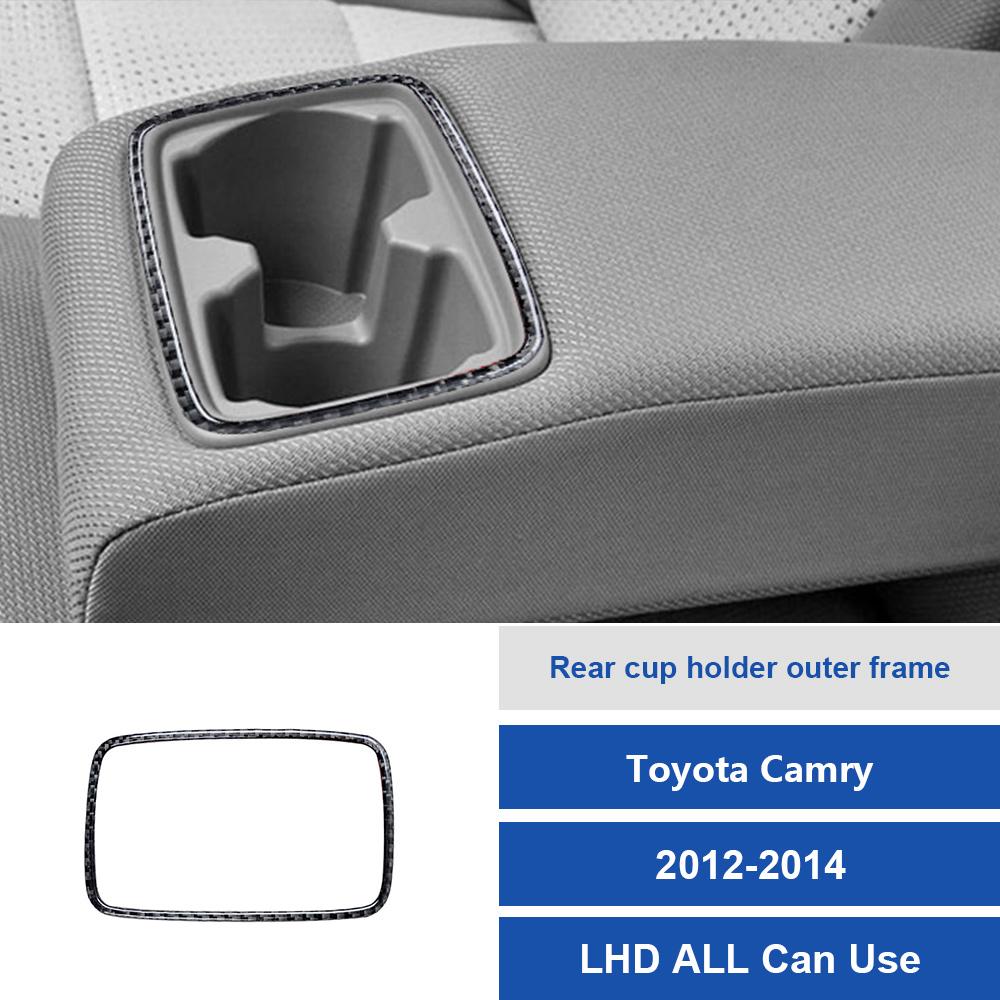 For Toyota Camry 2012-2014 LHD Rear Cup Holder Frame Black Carbon Fiber Trim Cover Interior Accessories Upgrade Kit