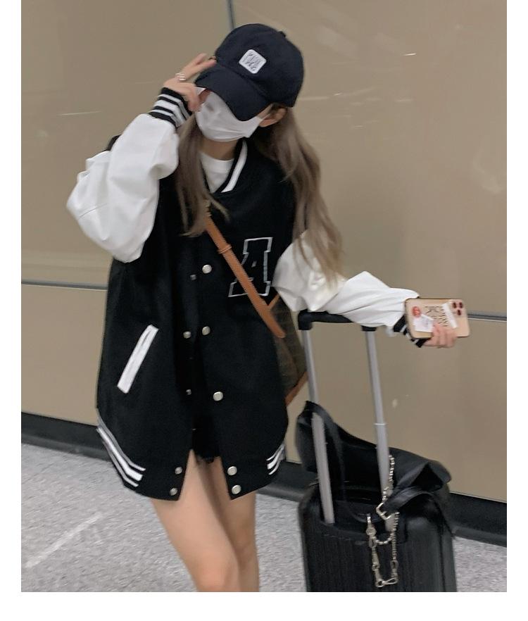 Damen Retro Kontrast Samt Baseballjacke - Herbst/Winter Trendy Casual Style
