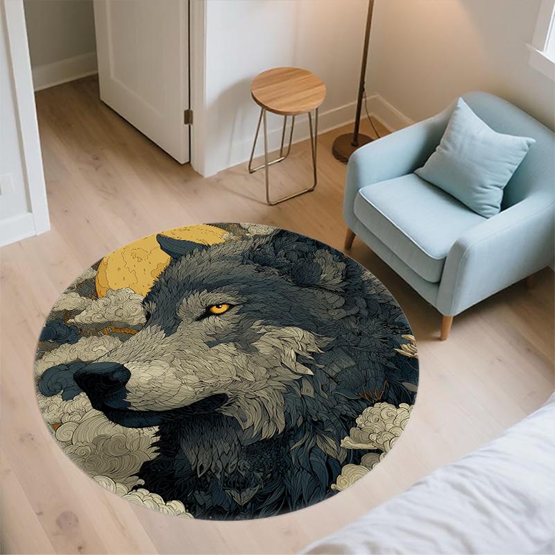 Sky Wolf,Round Area Rug,Carpet Rug for Living Room Bedroom Sofa Playroom Decor,Non-slip Floor Mat